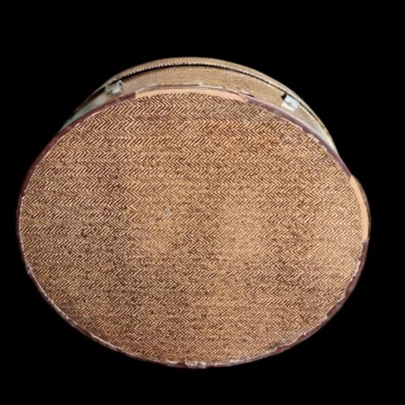 Vintage Brown Oval Tweed Hat Box - Picture 6 of 7